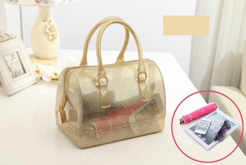 MIFORINES Ladies Summer Jelly Pillow-shaped Top Handle Handbag Candy Color Transparent Crystal Purse (Glitter Gold) - Image 4